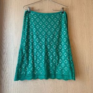 Green and white eyelet midi skirt
